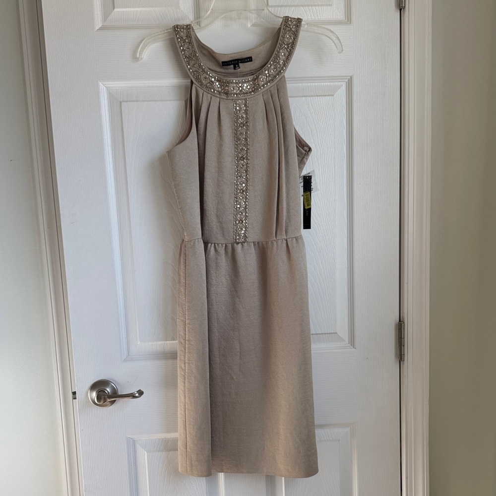 ANTONIO MELANI Beige Embellished Midi Dress